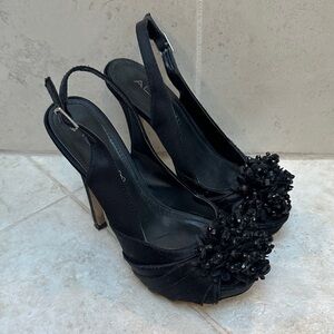 Aldo Black Beaded Peep-Toe Slingback Heels
